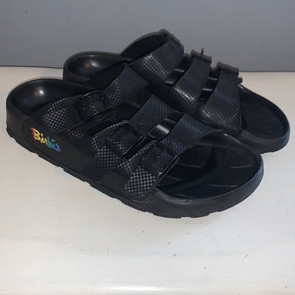 Birkenstock Shoes - Birkenstock black three strap rubber sandals size 40
